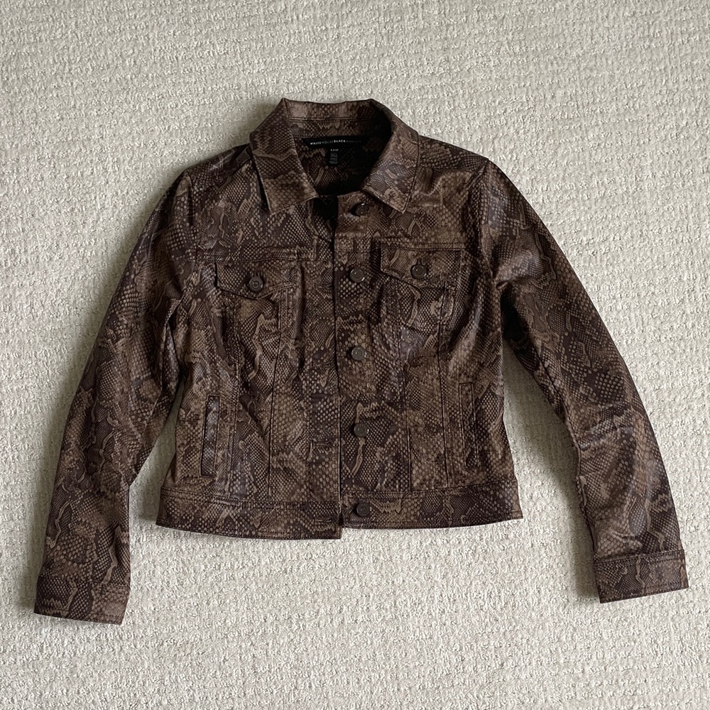 WHBM Cropped Snakeskin Coated Denim Jacket